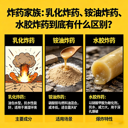 江州炸药家族：乳化炸药、铵油炸药、水胶炸药到底有什么区别？